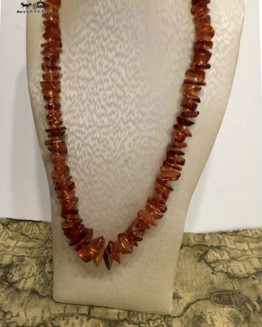 欧美回流孤品古董首饰 62g天然琥珀 随形配珠项链毛衣链长项链