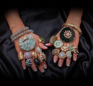 14K金镶嵌天然A货翡翠吊坠项链戒指耳钉欧美国海外回流古董珠宝