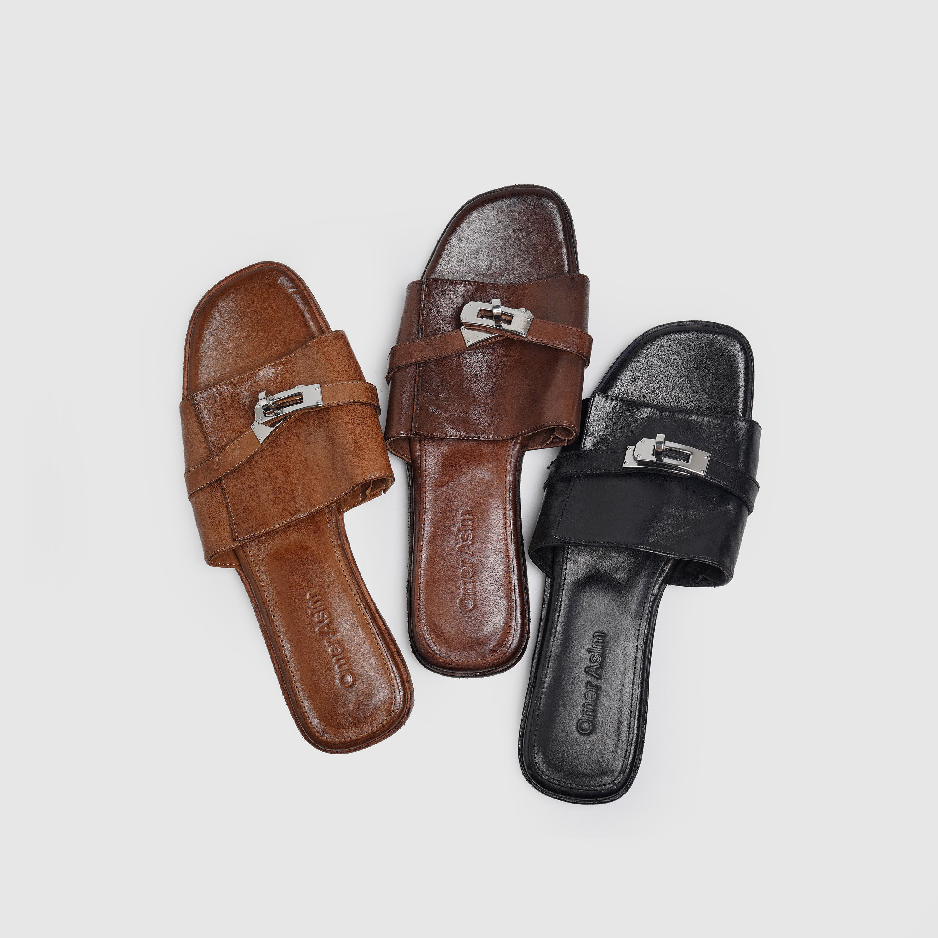 轻奢名媛风 意大利进口水洗马皮露趾拖鞋 复古马卸扣一脚蹬一字拖,女鞋,一字拖,淘宝优惠券,粉丝福利购,淘宝优惠卷