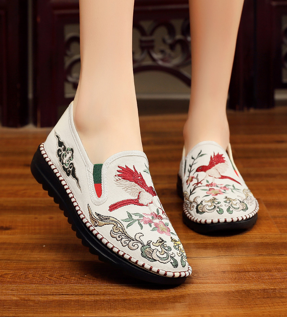 正宗老北京前门工艺布鞋民族风鸟语花香绣花棉麻布汉服休闲女单鞋