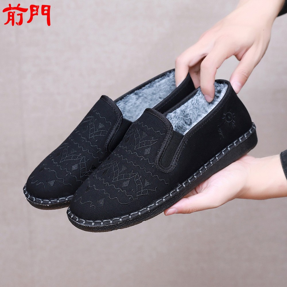 正宗老北京男加绒保暖绣花布鞋