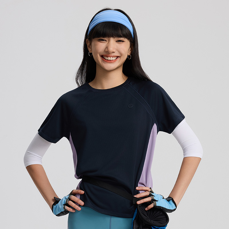 2025夏季新款速干网眼T恤女户外拼色透气圆领快干衣插肩短袖上衣
