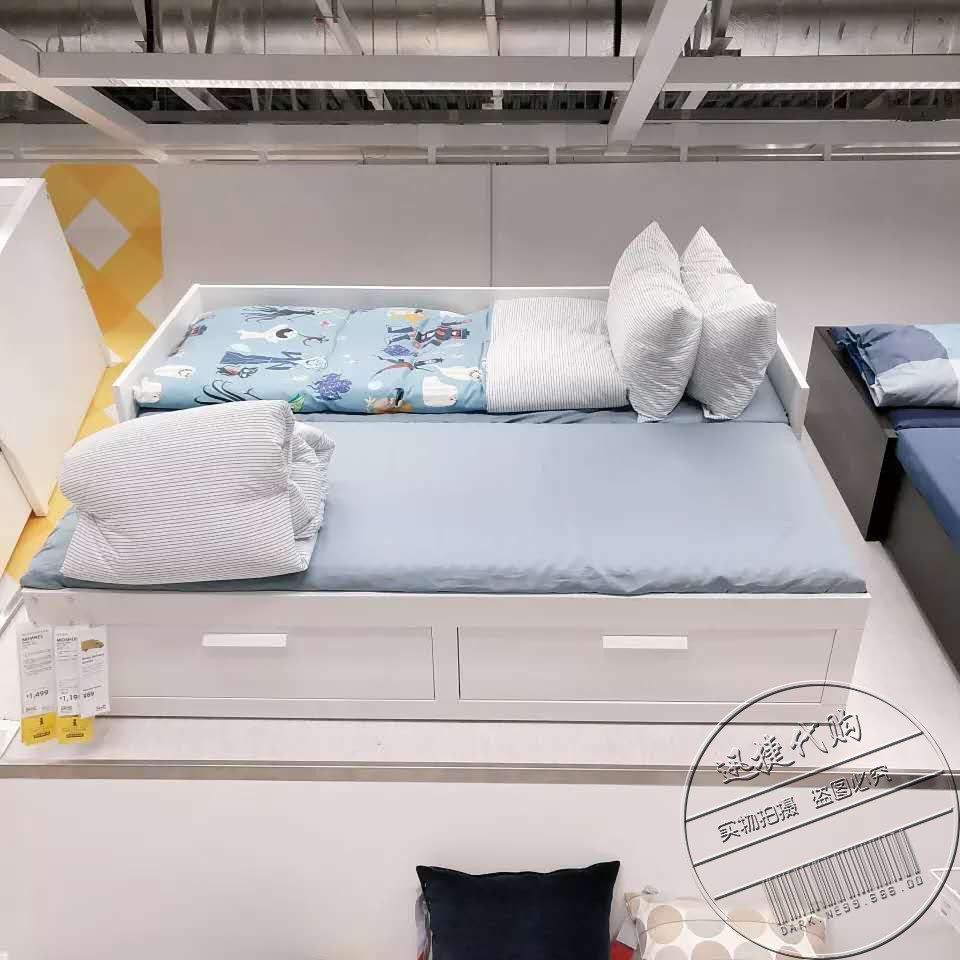 宜家国内代购百灵坐卧两用床框架带双抽屉伸缩床沙发床
