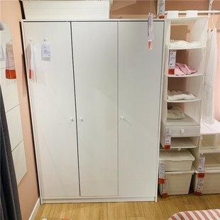 宜家国内代购克勒普斯塔衣柜 三门衣橱 卧室储物柜简易衣柜 白色