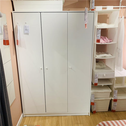 宜家三门卧室白色简易衣柜