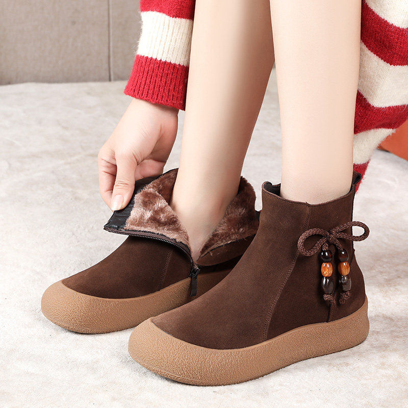 真皮短靴女防滑软底雪地靴大码加绒保暖棉鞋冬季百搭妈妈鞋马丁靴