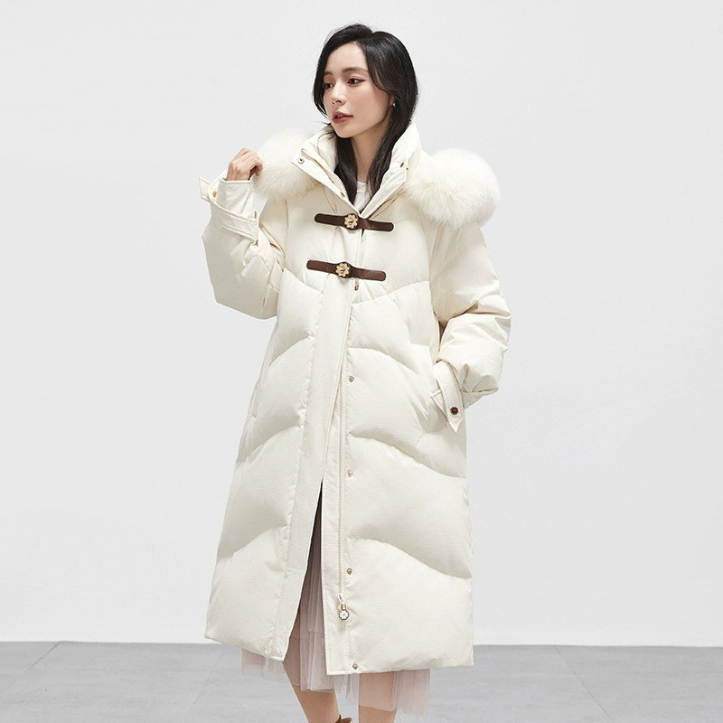 羽绒服女装2025冬季新款洋气韩版宽松加厚中长款外套白鸭绒带毛领