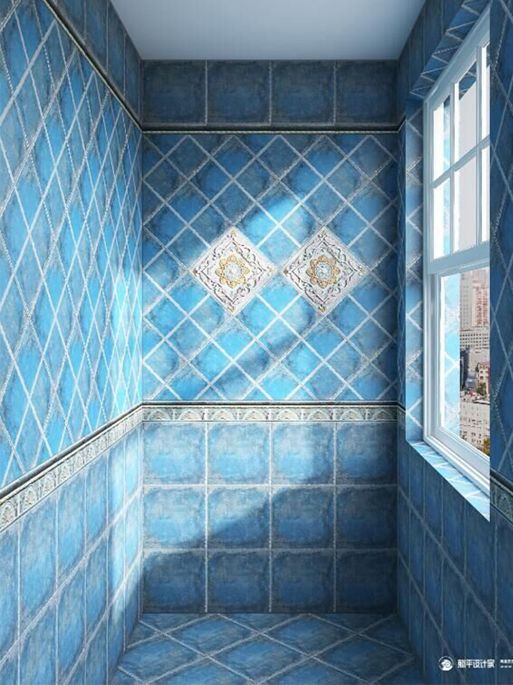 卫生间瓷砖仿古砖300x300厨房墙砖防滑地砖地中海蓝色复古瓷砖