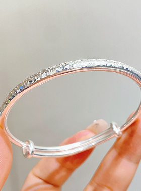 纯银999.9爆闪碎冰冰手镯足银实心开口女款手环银镯子送妈妈礼物