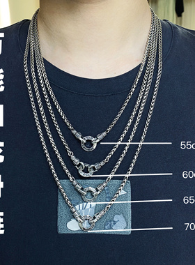 纯银925六字真言项链男士复古唐草万能扣纹气质百搭龙骨链