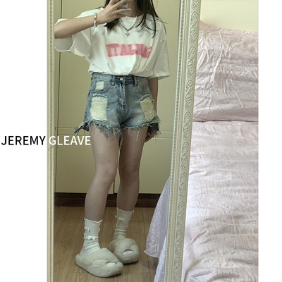 大码女装胖mm高腰直筒阔腿牛仔裤