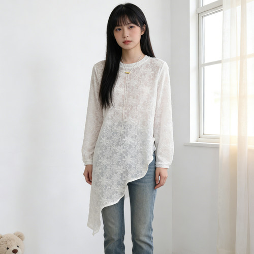 300斤大码蕾丝不规则长袖上衣女