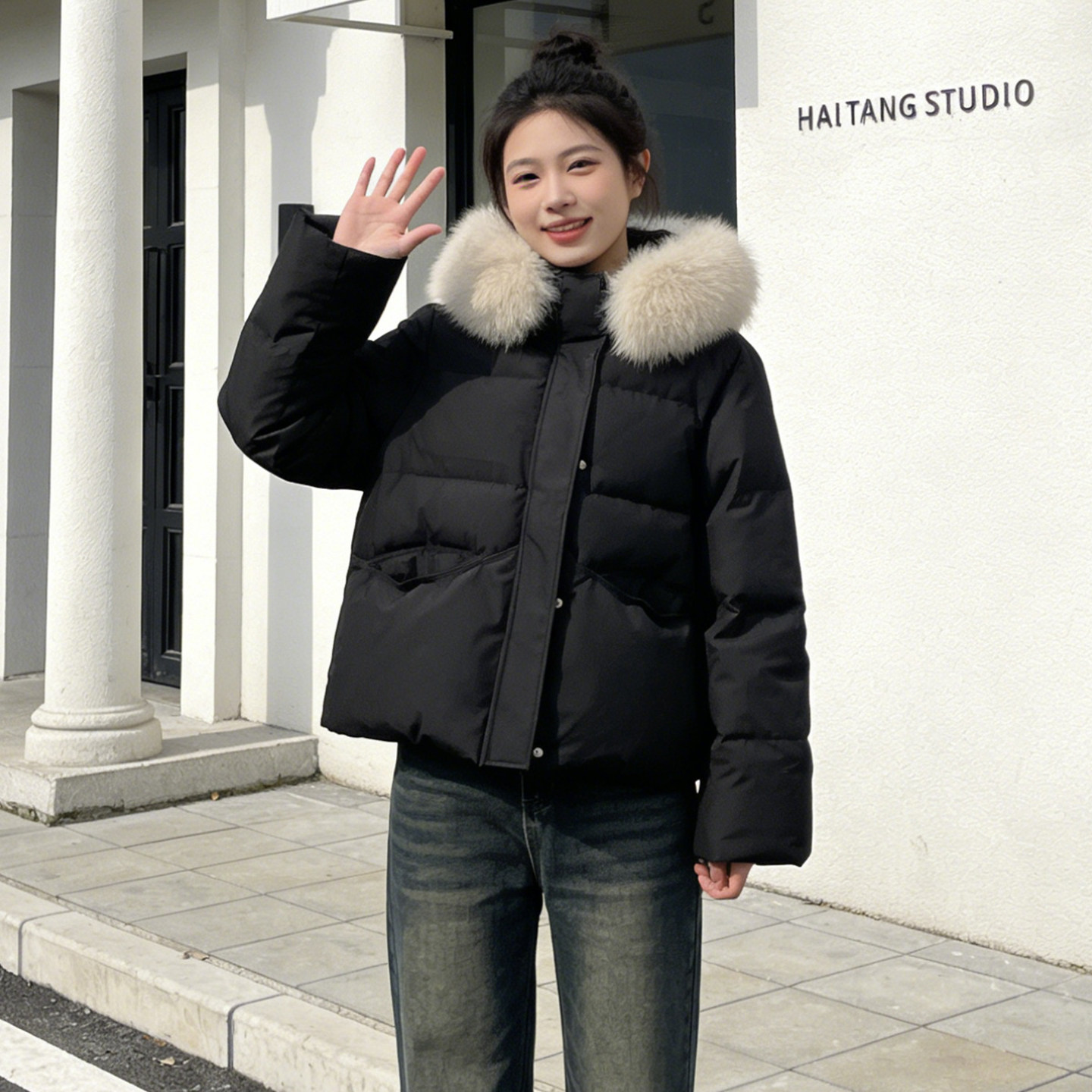 大码胖mm黑色连帽大毛领棉服女短款宽松加厚保暖直筒外套冬季棉衣,女装/女士精品,大码棉服,淘宝优惠券,粉丝福利购,淘宝优惠卷