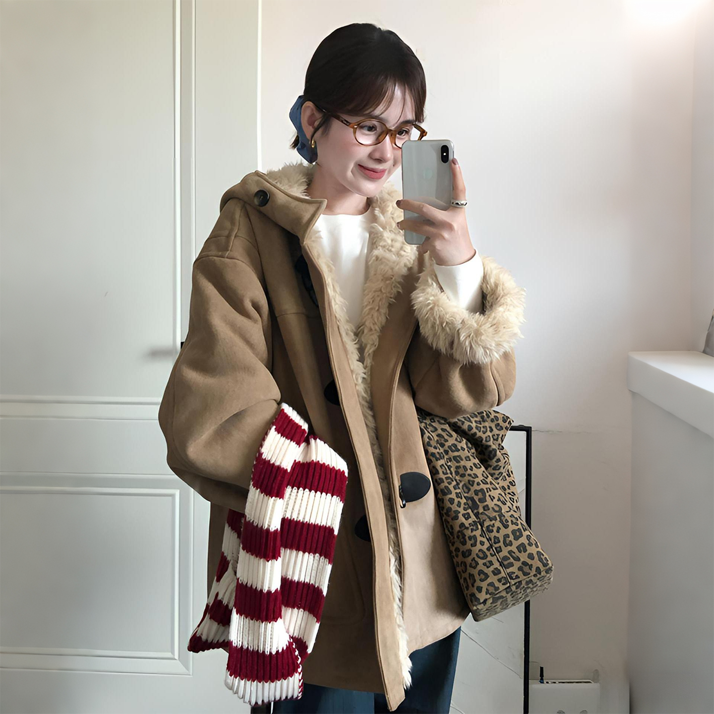 大码胖mm羊羔毛加绒连帽外套女