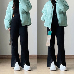 女春秋宽松显瘦遮肉百搭长裤 胖mm高腰微喇牛仔裤 女装 300斤特大码