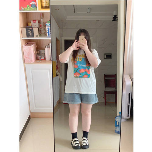大码胖mm宽松阔腿卷边五分裤女