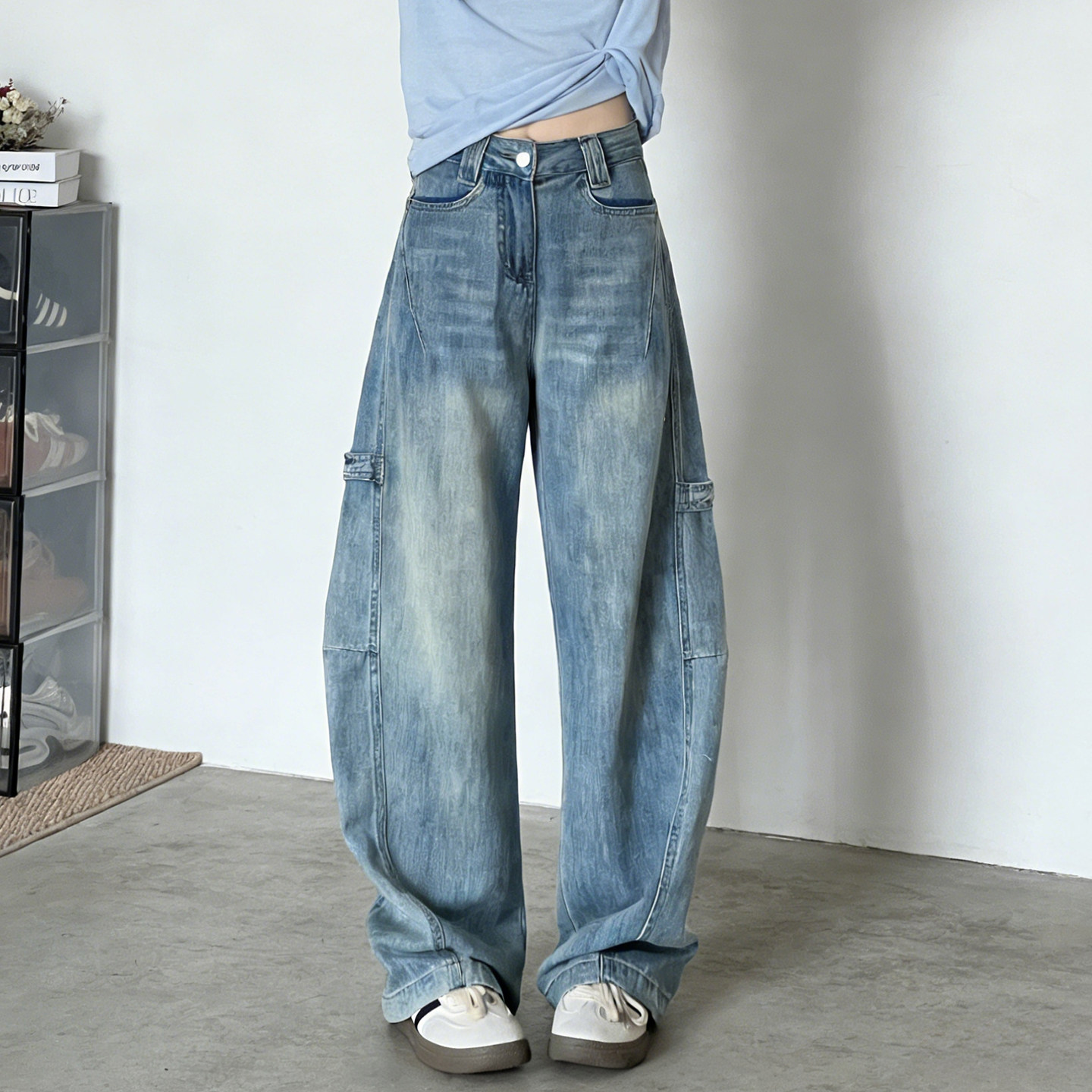 2026春季新款美式复古弯刀牛仔裤女大码胖mm遮肉阔腿裤宽松拖地裤,女装/女士精品,大码裤装,淘宝优惠券,粉丝福利购,淘宝优惠卷