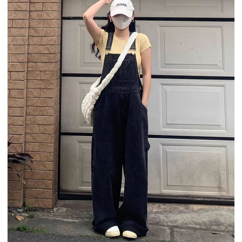 胖mm大码高腰宽松牛仔背带裤女