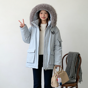 300斤大码 加绒保暖连帽棉服外套 胖mm毛毛内胆大毛领派克服女冬季