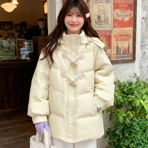 大码女装温柔韩系风牛角扣棉服