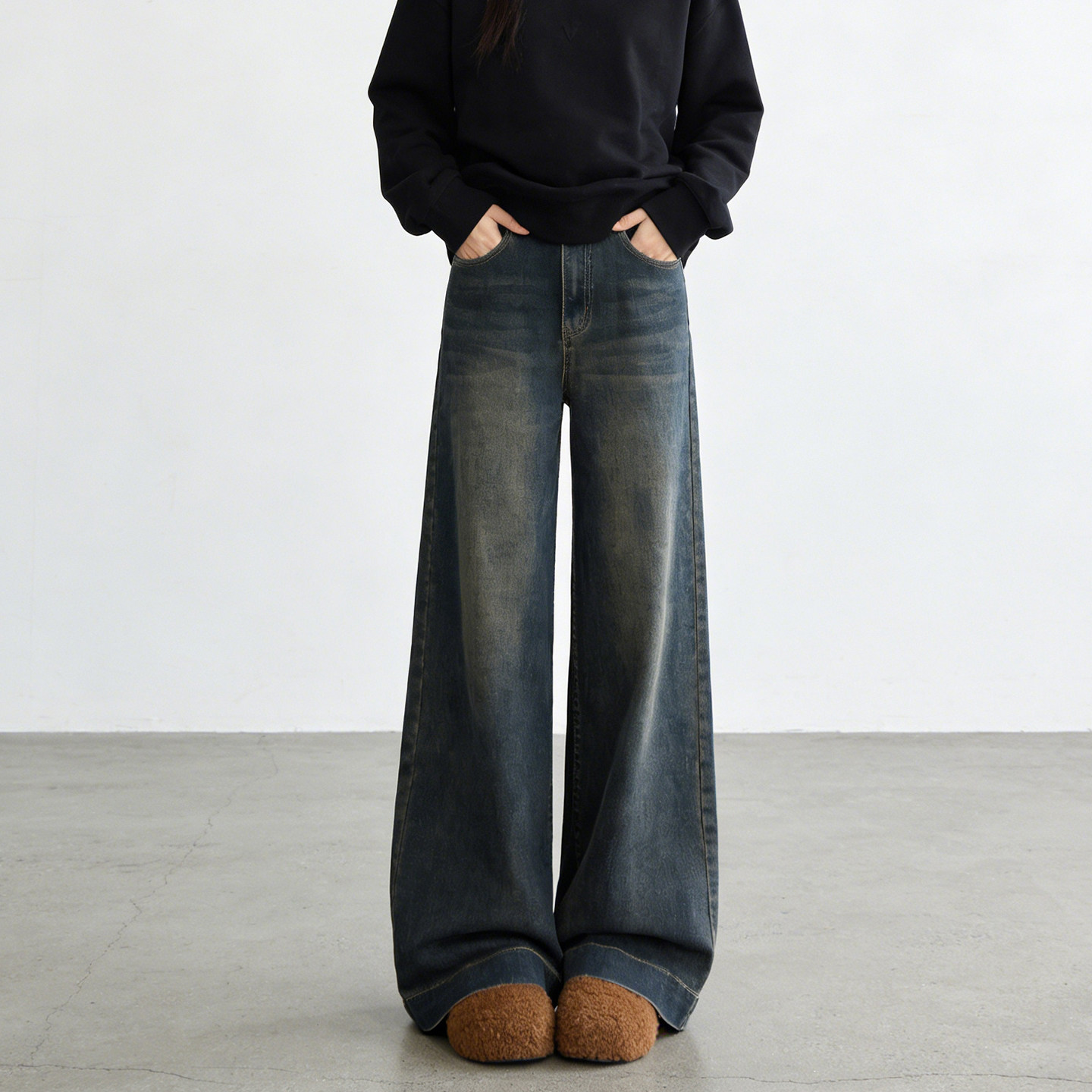 2026春季大码胖mm复古弹力高腰阔腿牛仔裤女梨型身材宽松拖地裤子,女装/女士精品,大码裤装,淘宝优惠券,粉丝福利购,淘宝优惠卷