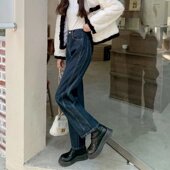 胖mm高腰直筒裤 300斤特大码 2026春夏新款 蓝灰色宽松牛仔裤 子 女装