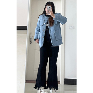 300斤特大码女装弹力牛仔裤女春夏流苏高腰显瘦胖m宽松毛边喇叭裤