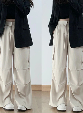 300斤胖mm大码女装美式vibe高街工装裤女春季宽松系带显瘦运动裤