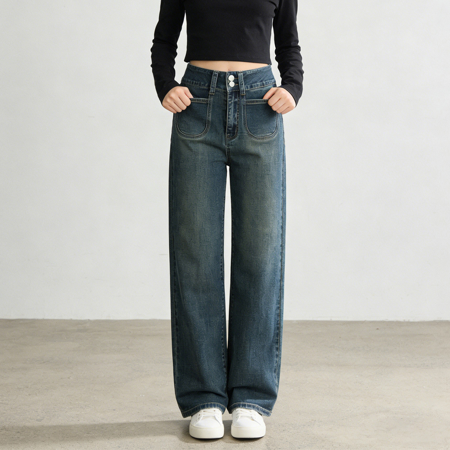 2026春季大码胖mm复古水洗高腰直筒弹力牛仔裤女梨型身材阔腿休闲,女装/女士精品,大码裤装,淘宝优惠券,粉丝福利购,淘宝优惠卷