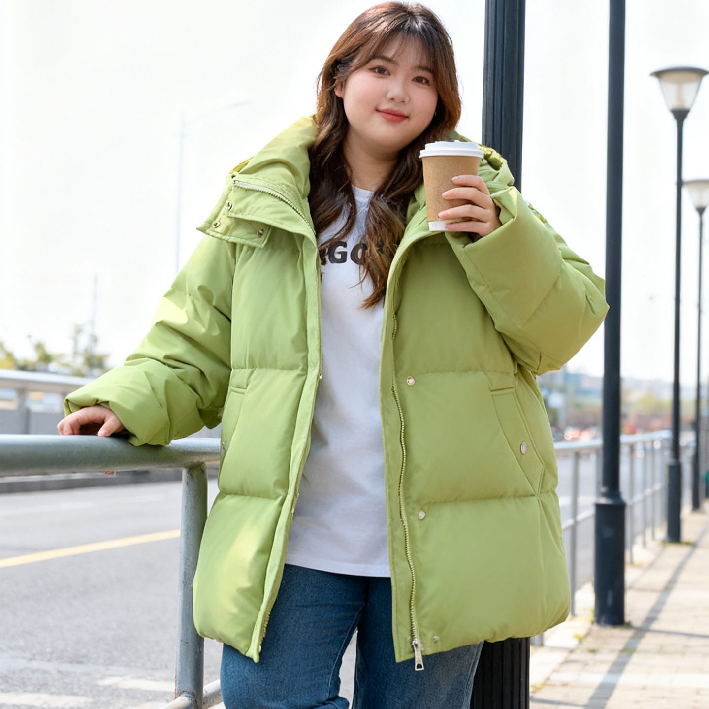 大码女装胖mm绿色小个子保暖棉服