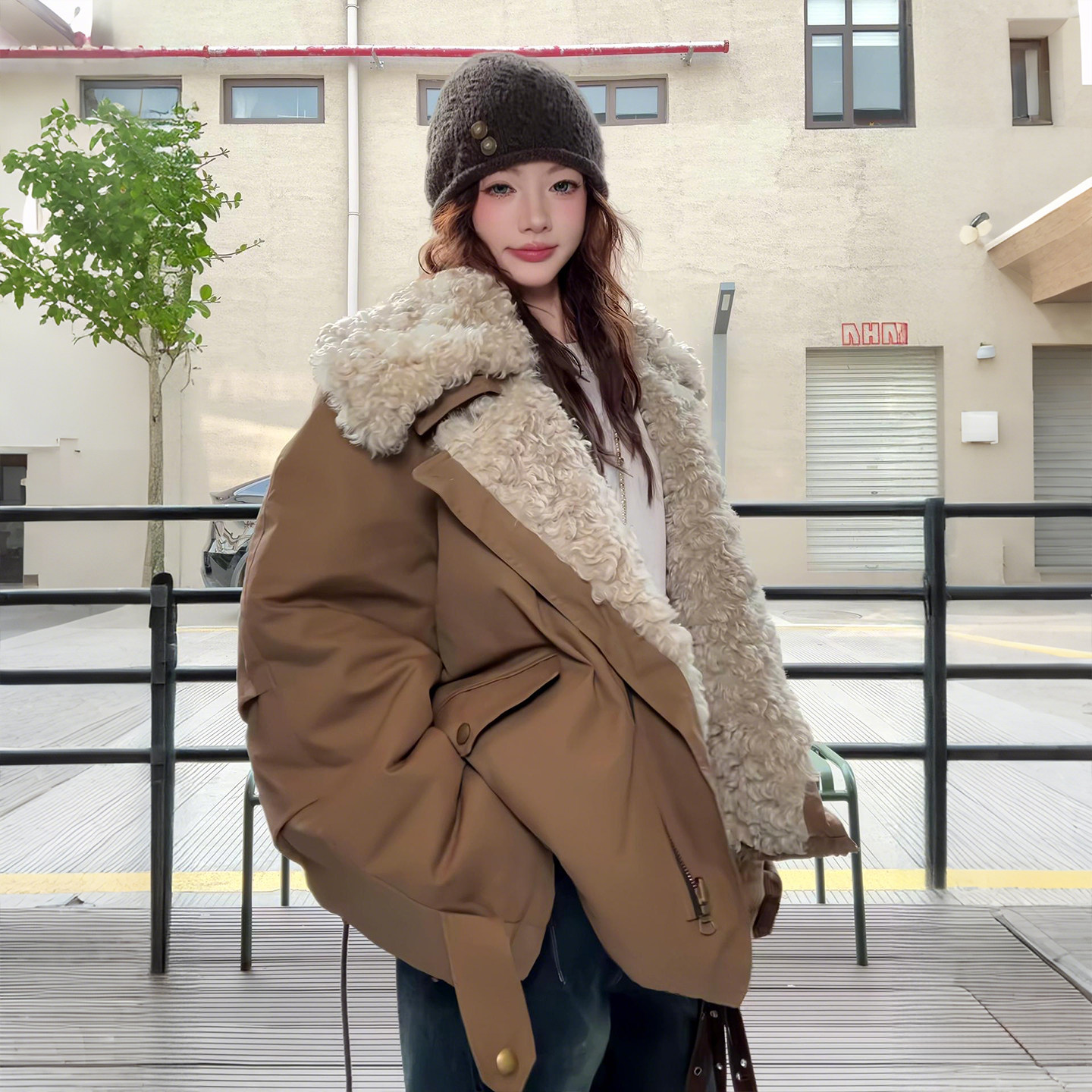 大码胖mm羊羔毛外套冬季保暖棉衣