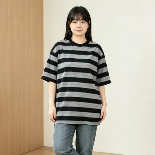 300斤大码胖mm撞色条纹短袖T恤女