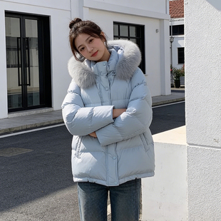 大码 宽松加厚面包服棉衣棉袄外套 胖mm高级感大毛领连帽棉服女冬季