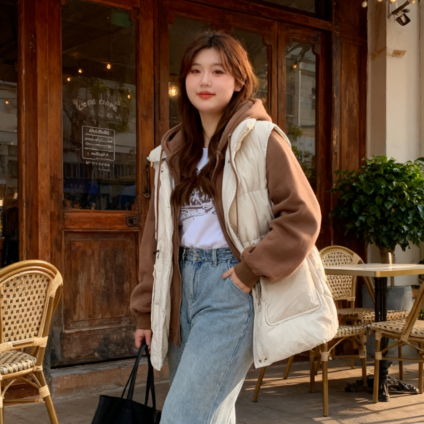 大码女装胖mm连帽假两件加厚棉服