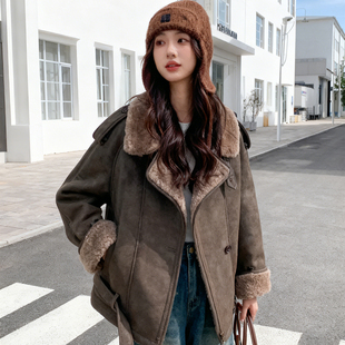皮毛一体显瘦加绒加厚保暖棉服外套 胖mm羊羔毛外套女冬季 大码 女装