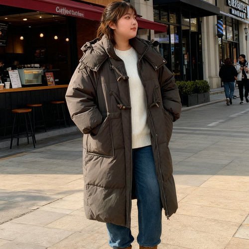 大码胖mm韩版宽松连帽中长款棉服