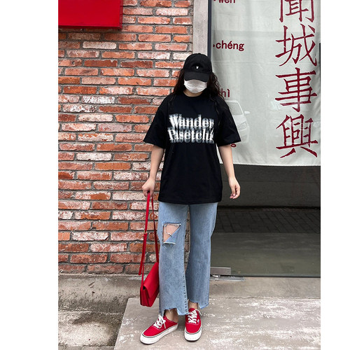 大码女装胖mm高腰直筒阔腿牛仔裤