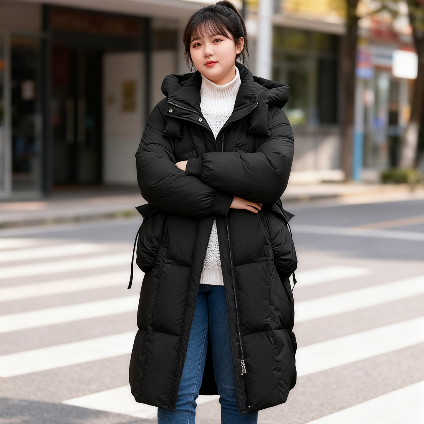 冬季大码胖mm中长款羽绒棉服女