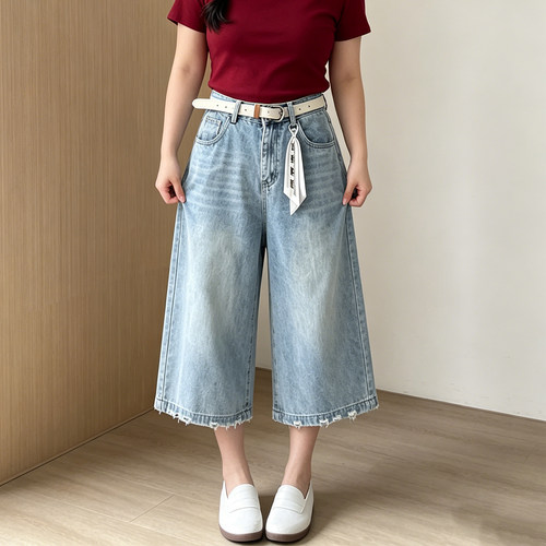 大码胖mm夏季高腰休闲牛仔裤女