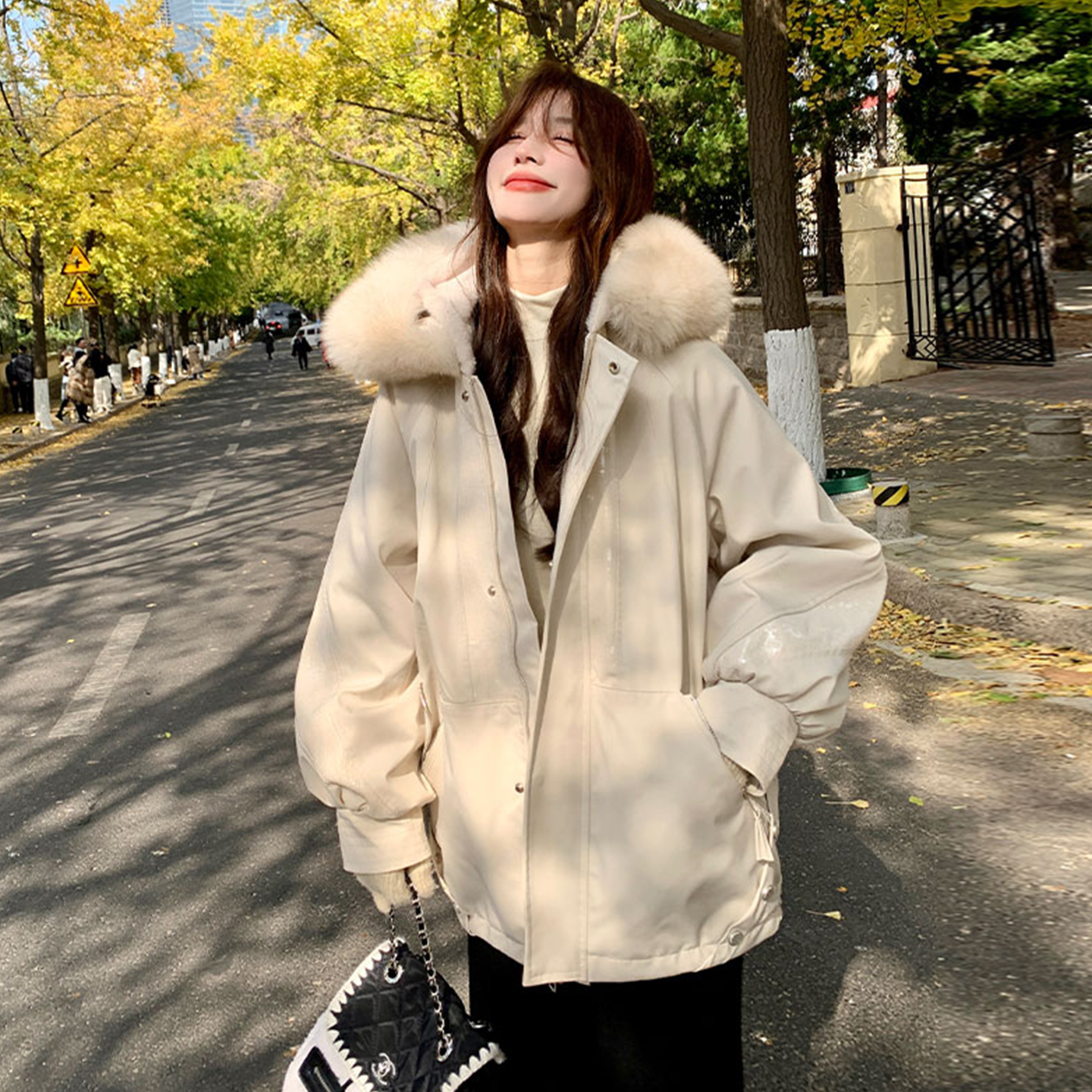 冬季大码胖mm毛领派克服女外套