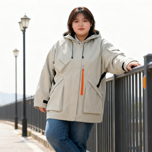 胖mm连帽工装 女装 棉衣外套女宽松休闲夹棉加厚保暖冲锋衣 大码 冬季
