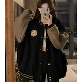 学生宽松球服外套女小众设计感百搭休闲夹克女 胖mm美式 大码 女装