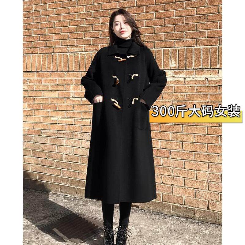 300斤大码胖mm牛角扣长款过膝黑色毛呢大衣女冬新款宽松显瘦外套,女装/女士精品,毛呢外套,淘宝优惠券,粉丝福利购,淘宝优惠卷