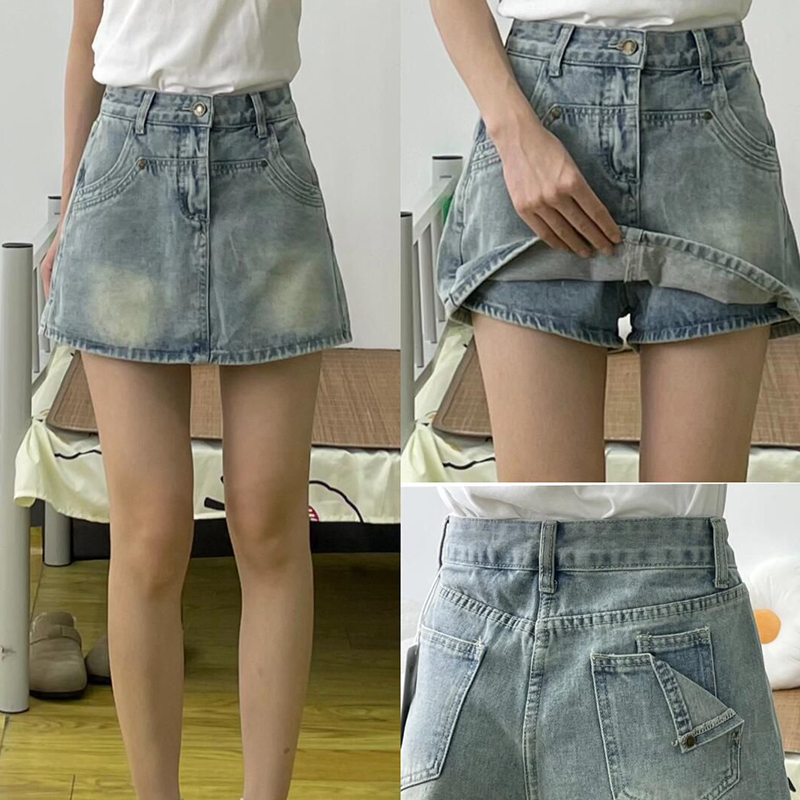 夏季新款300斤胖mm大码高腰遮胯牛仔裤裙女显瘦宽松A字半身裙短裙