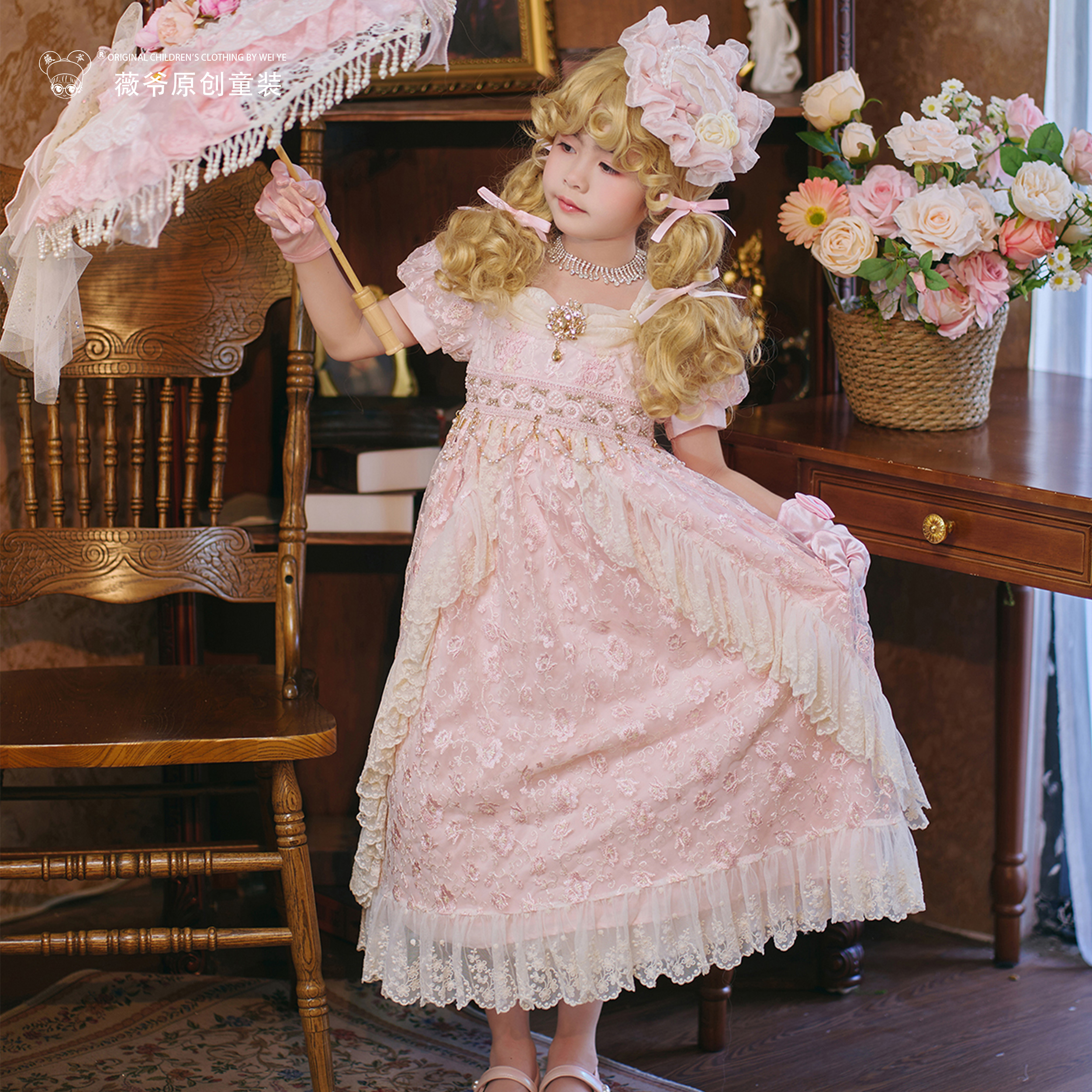 薇爷原创【粉栀茶雾】甜美风重工蕾丝洛丽塔连衣裙粉色华丽公主裙