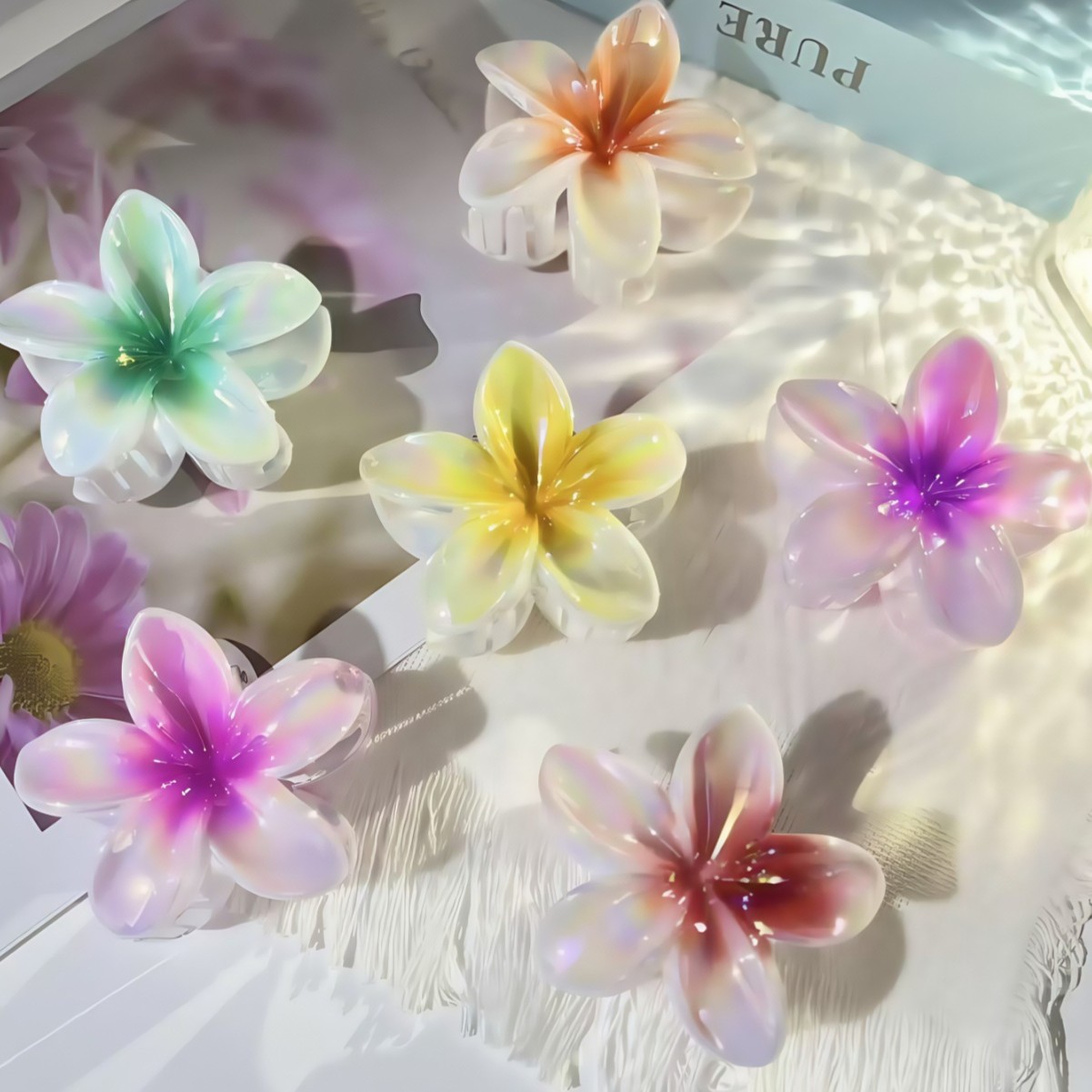 高级感爆款鸡蛋花渐变盘发氛围网红发夹花朵抓夹套装