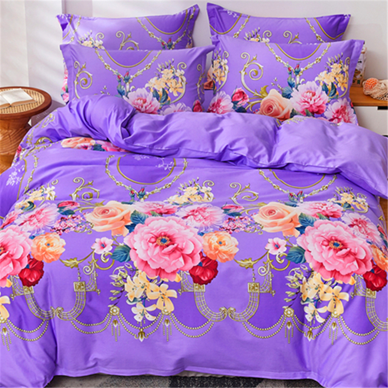 紫色大花床上用品四件套