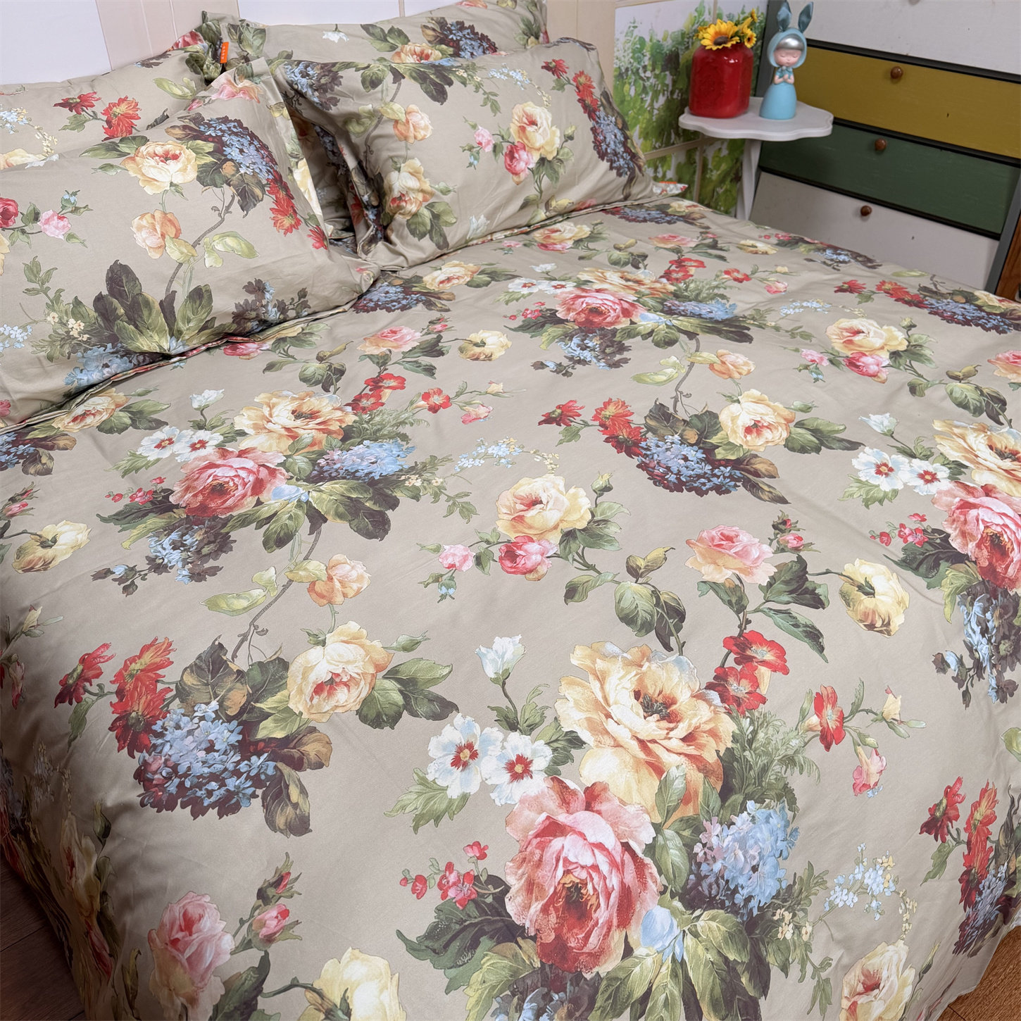 满床大花床单全棉纯棉斜纹床笠简约个性牡丹花卉田园复古被套单品