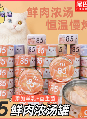 尾巴生活猫零食罐头85gX12罐金枪鱼三文鱼银鱼鸡肉浓汤补水猫罐头