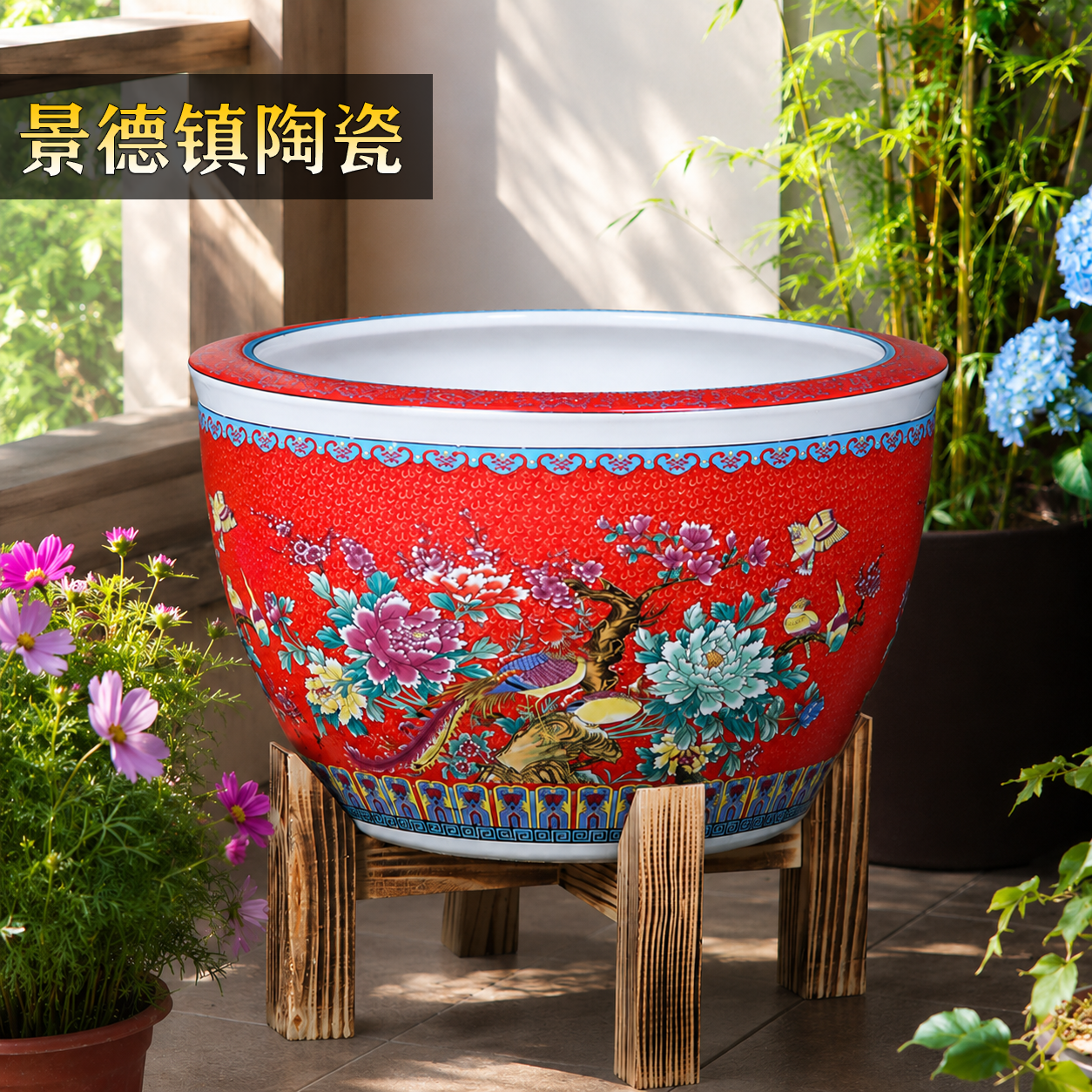 景德镇陶瓷鱼缸粉彩金鱼缸乌龟风水睡莲缸瓷器中国风荷花缸艺术缸